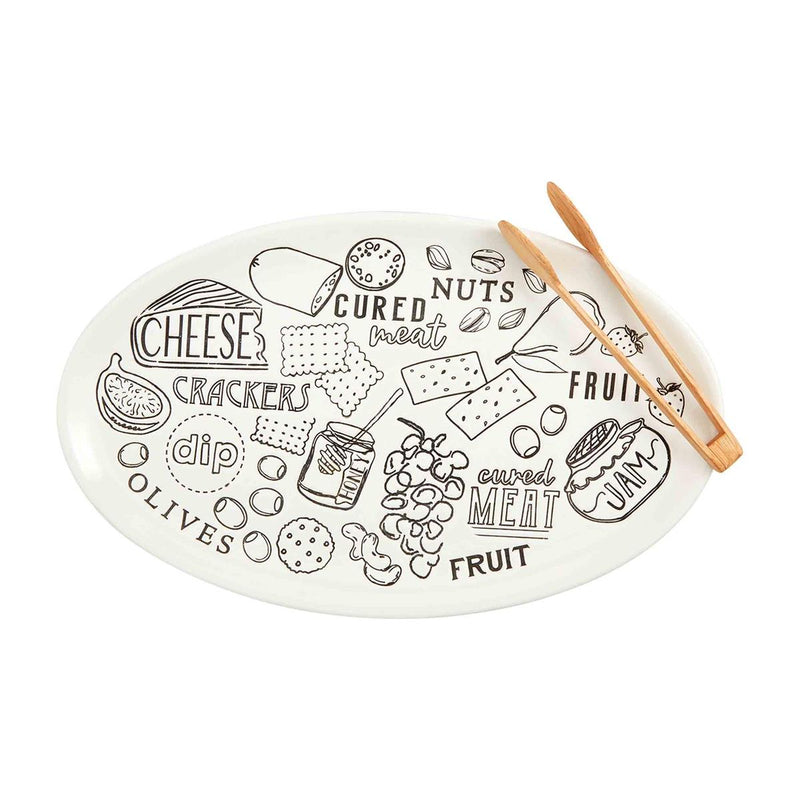 mud pie white charcuterie platter with tongs