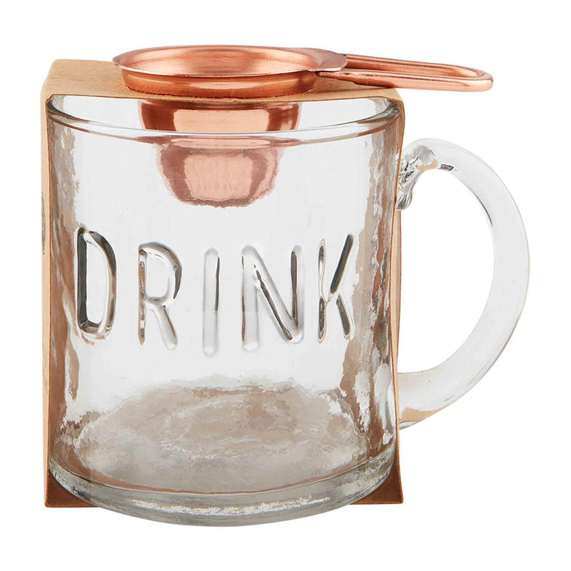 mud pie clear coffee cup that says drink 