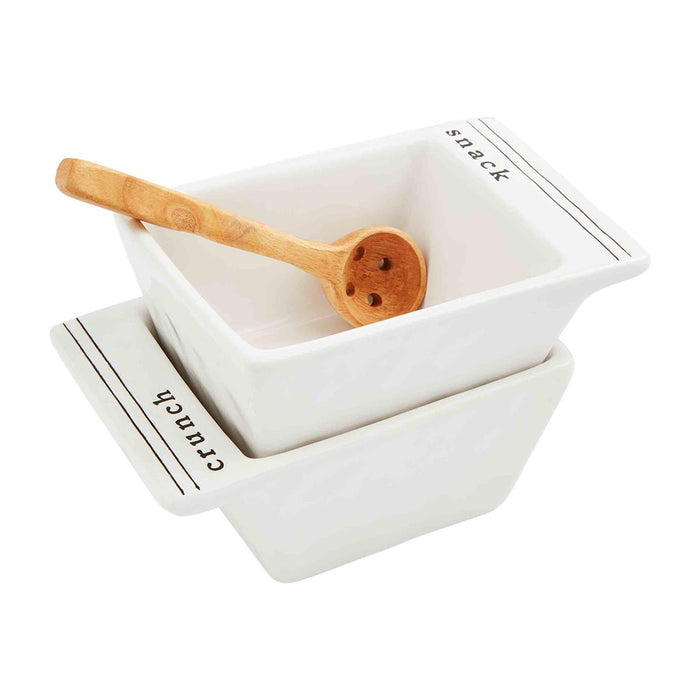 mud pie snack and crunch bowl set with wood spoon