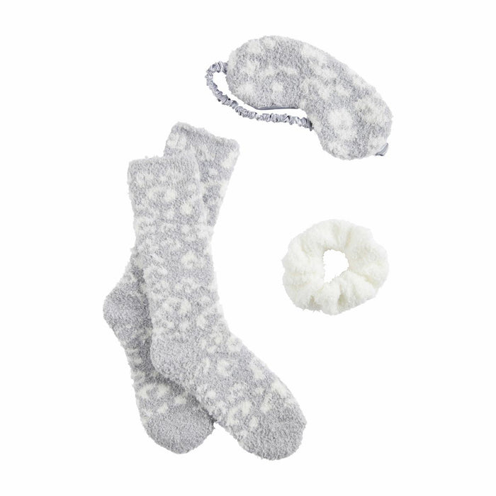 mud pie gray chenille gift set with socks hair tie and eye mask