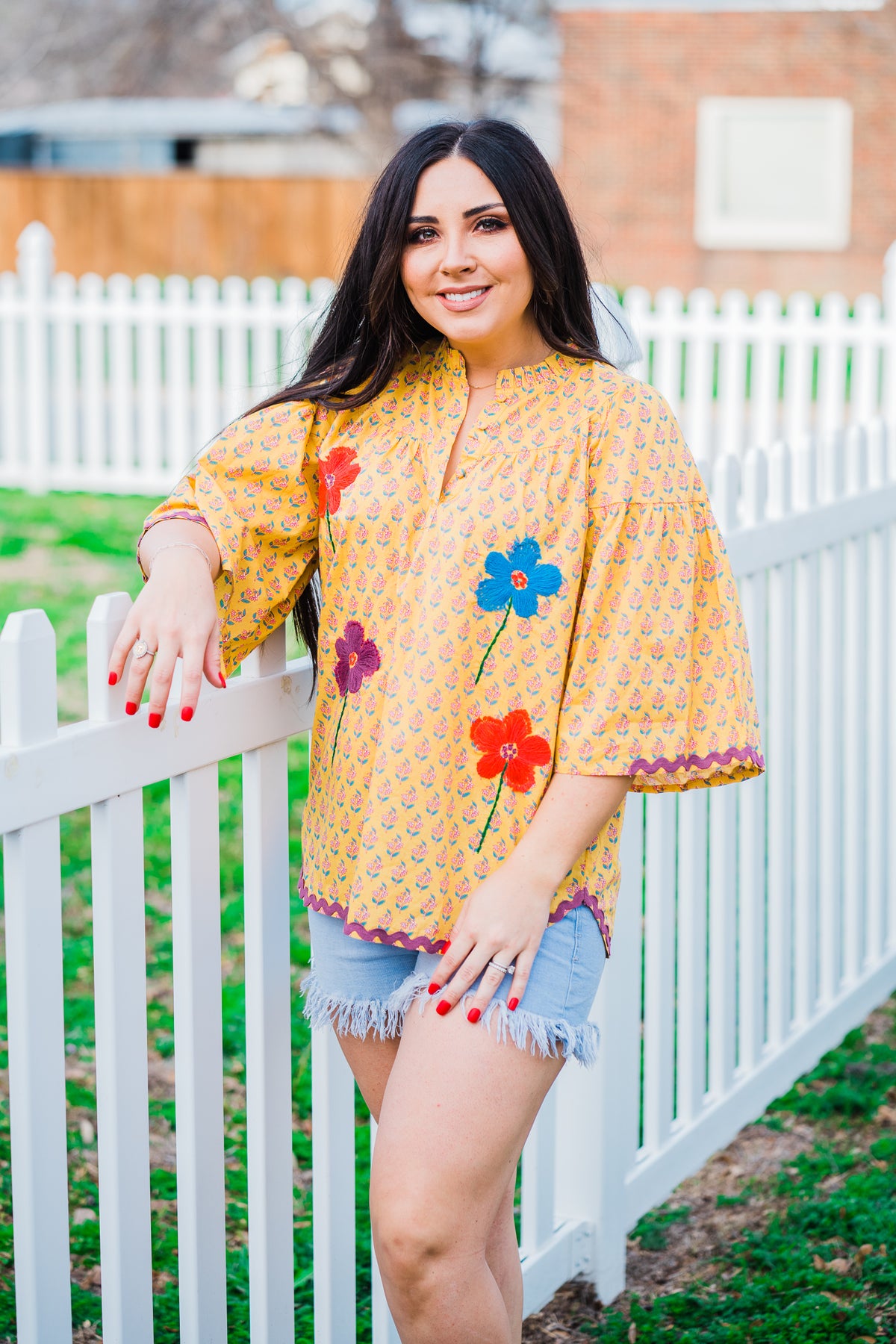 abigail top from layerz clothing yellow embroidery