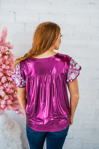 metalic pink embroidered top layerz