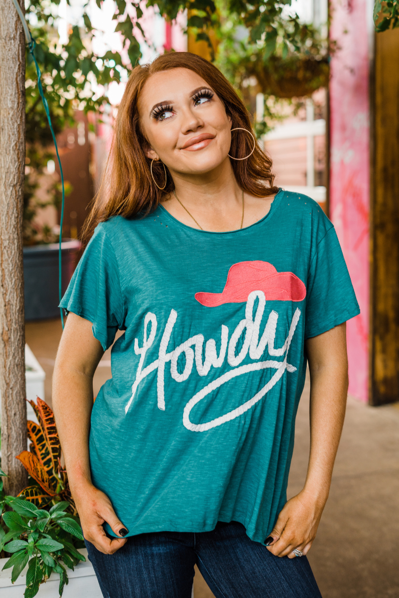 layerz clothing howdy partner tee with hat and howdy in white 