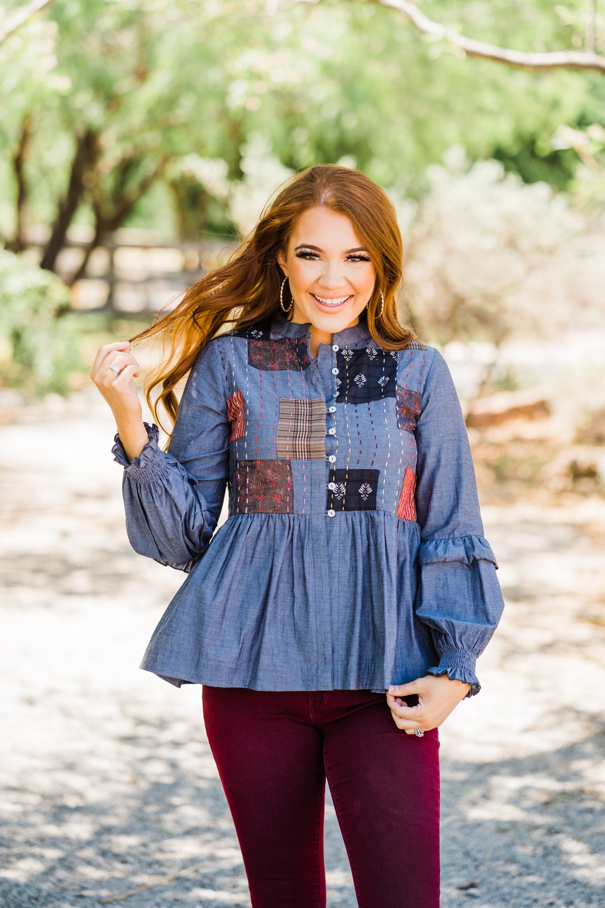 layerz clothing nellie top babydoll top with patchwork details