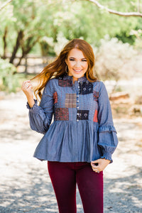 layerz clothing nellie top babydoll top with patchwork details