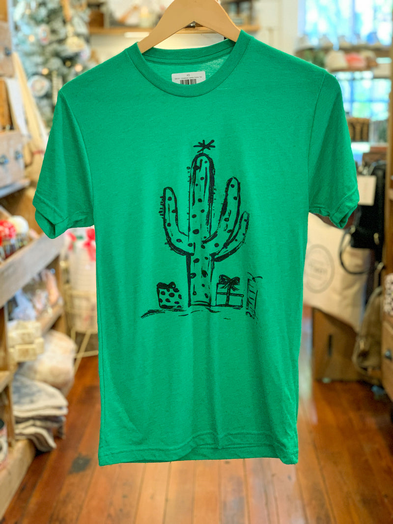 kelly green christmas cactus scene tee from texas true threads