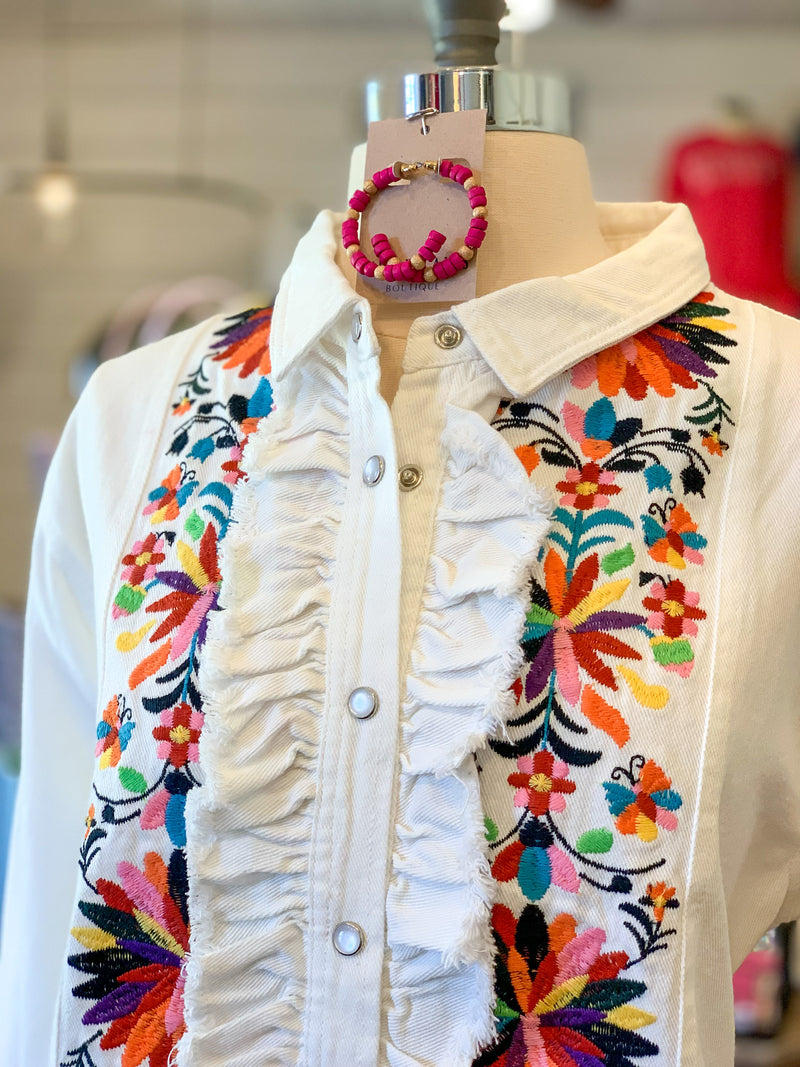 layerz clothing quincey top white button down embroidered