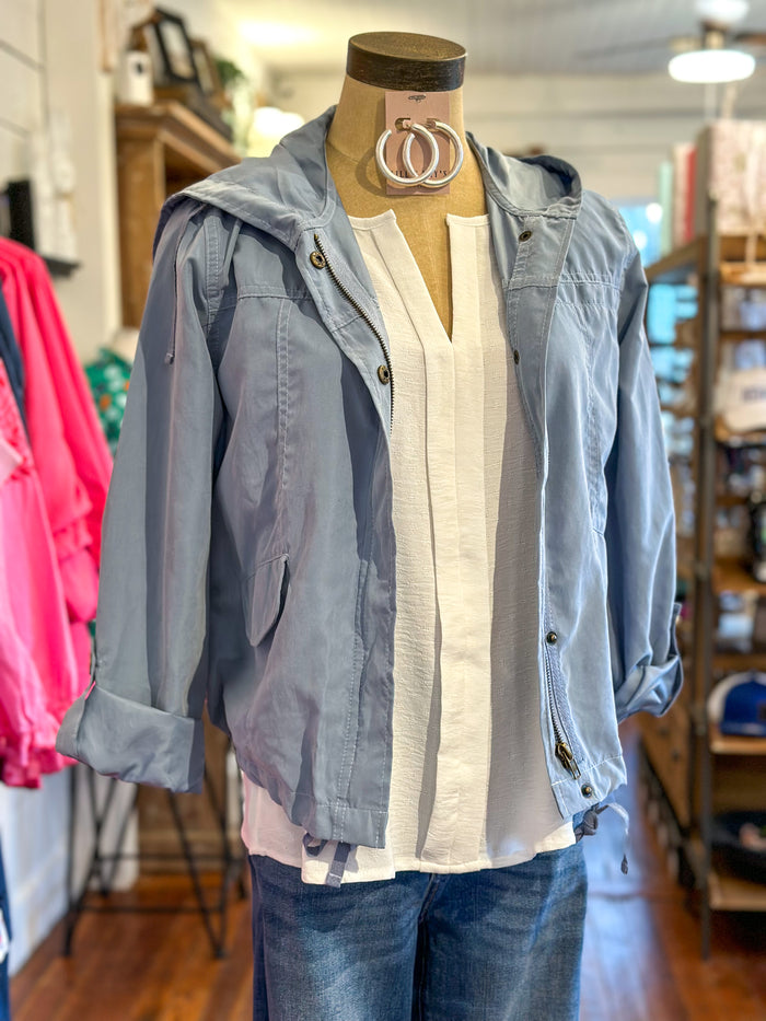 light blue zipper jacket