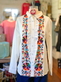 layerz clothing quincey top in white button down embroidered