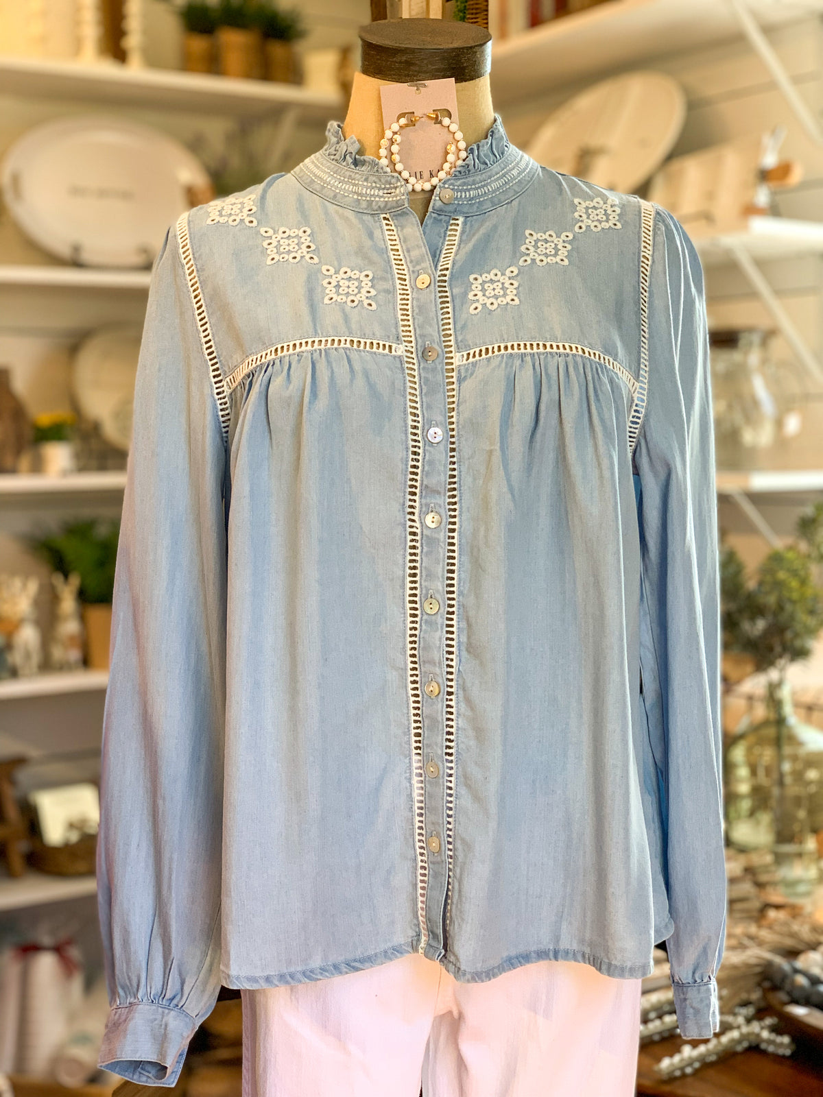 dear john samara top in blue long sleeve