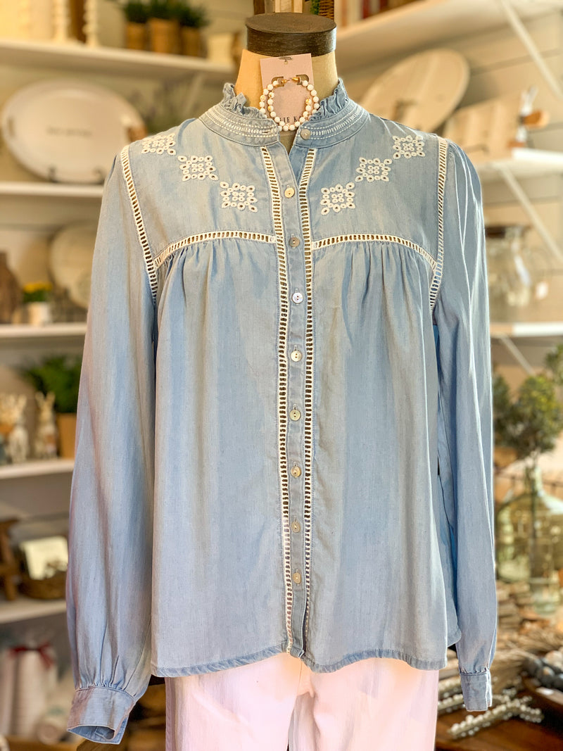 dear john samara top in blue long sleeve