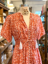 coral red floral dress