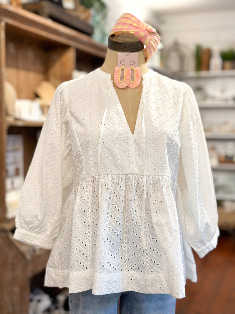 dear john white eyelet lace detail top