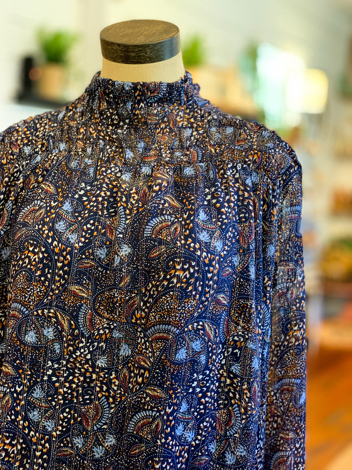 blue sheer paisley printed top