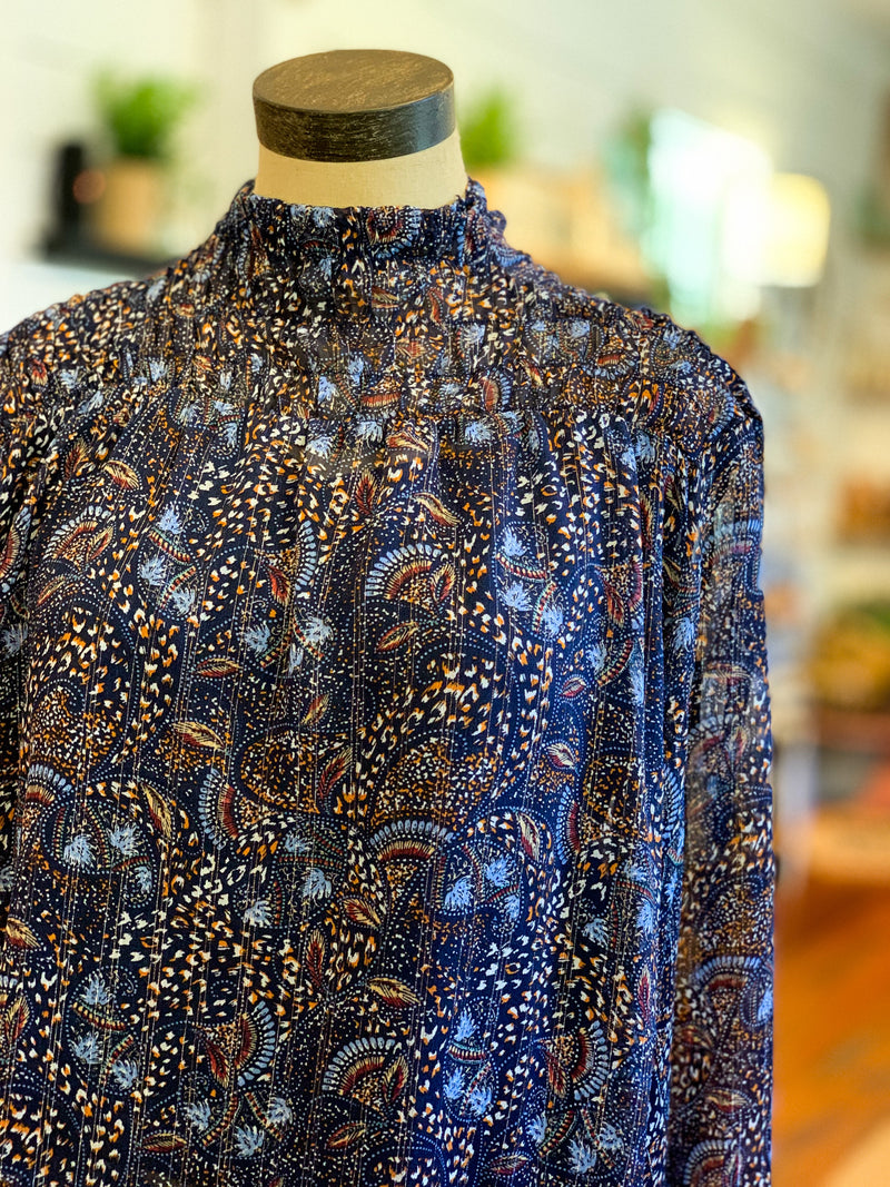 blue sheer paisley printed top