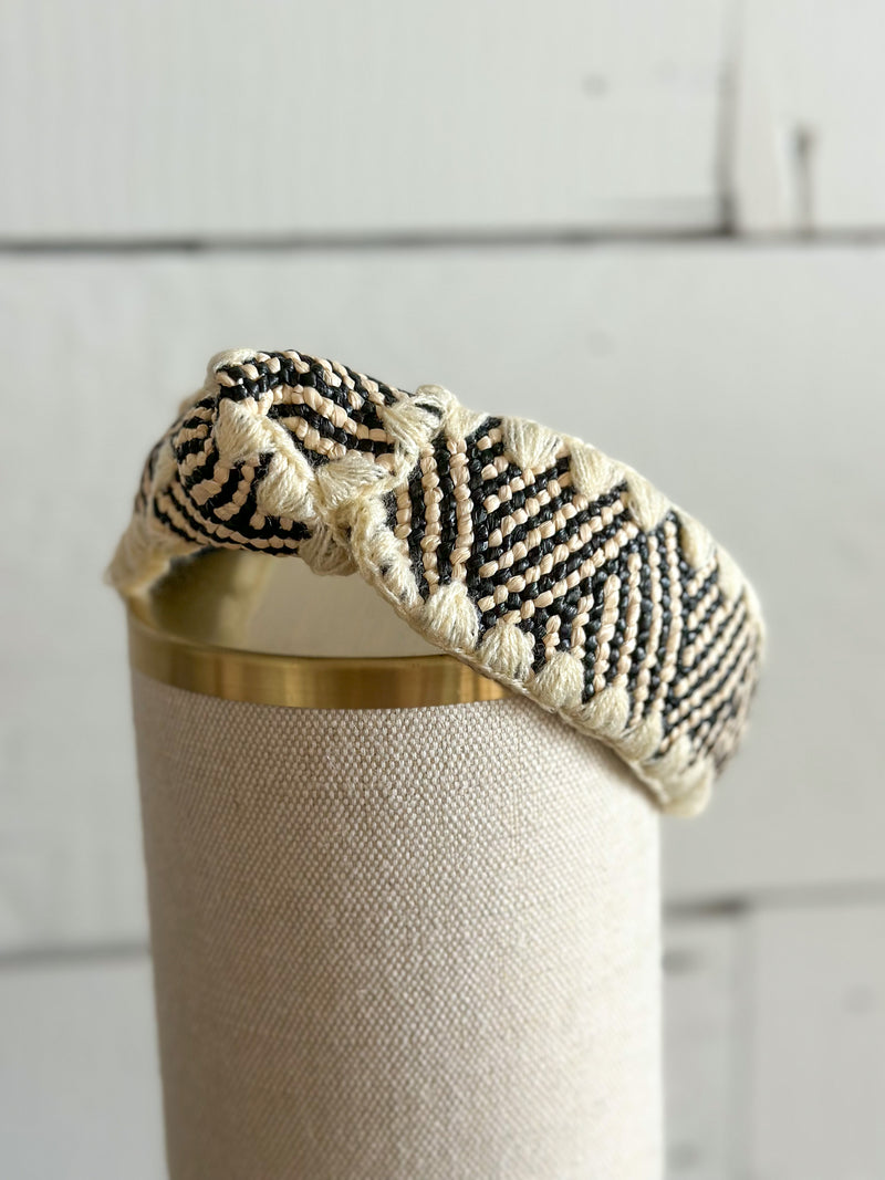 knotted headband black and cream