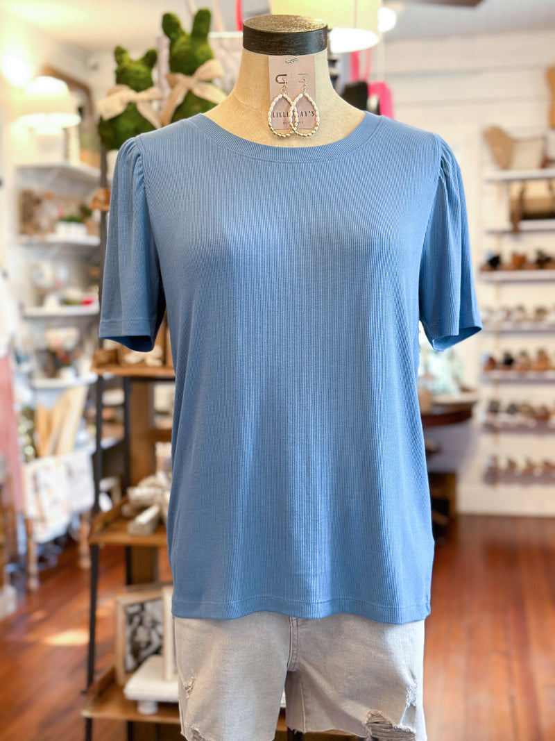 blue another love sienna top ribbed style top 
