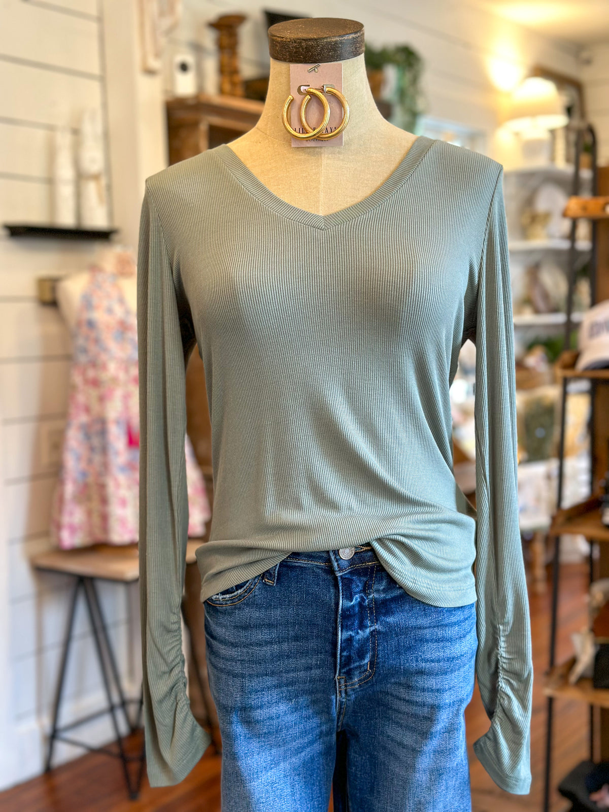 long sleeve green ribbed top antoher love