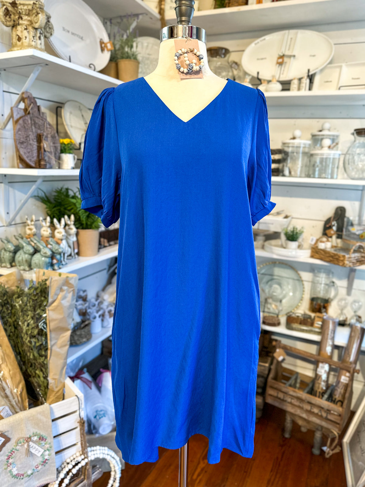 royal blue puff sleeve dress