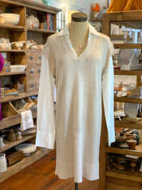 cream sweater dress with white sleeves for contrast look