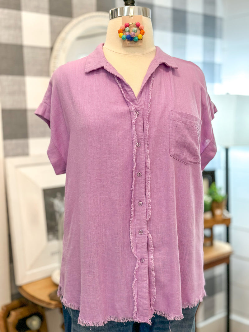 lavender purple linen blend top plus size