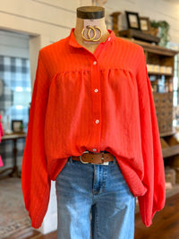 coral orange button down top