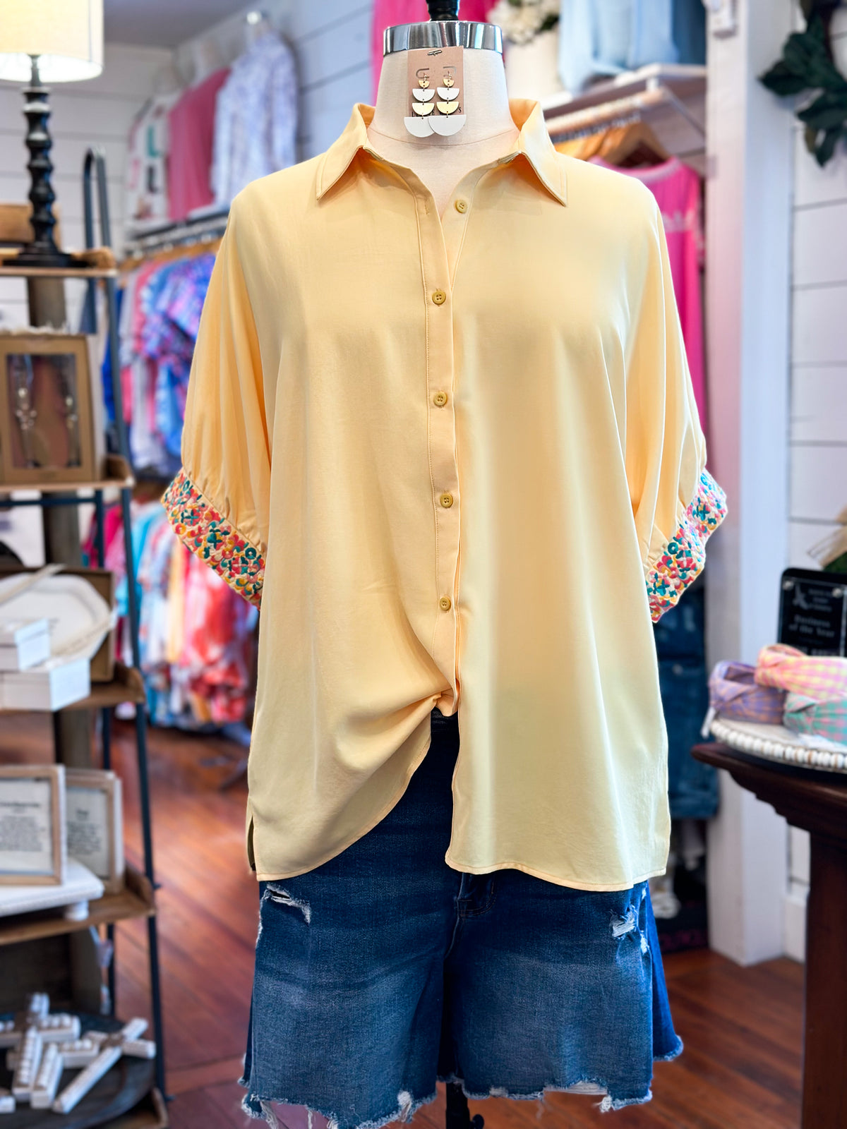 washco sunny top yellow button down