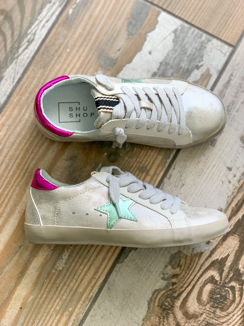 shu shop paula silver sneaker kids