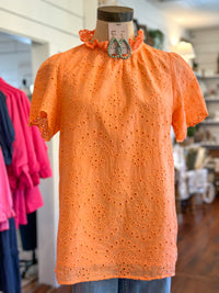 orange eyelet lace detail top