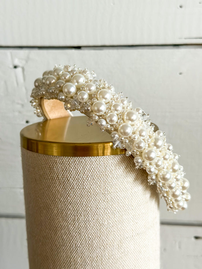 white mixed pearls headband