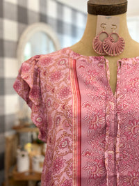 multi color pink print top cotton bleu