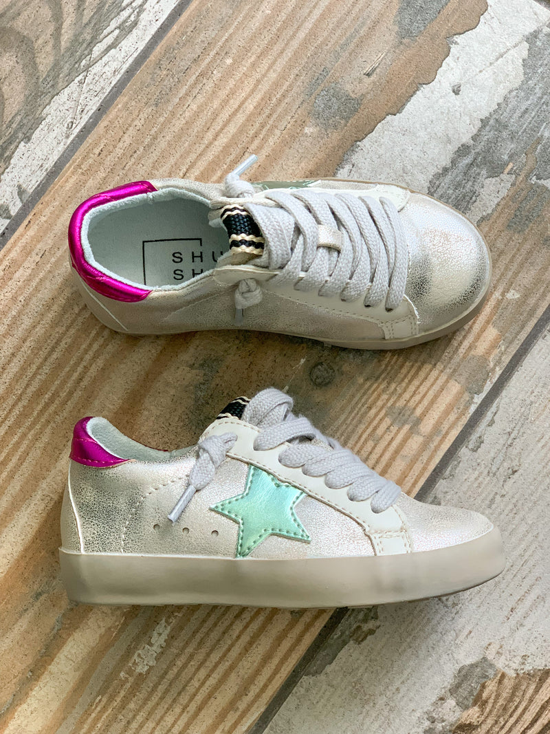 shu shop paula silver toddler sneaker 