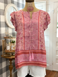 multi color print pink top
