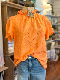 orange eyelet lace detail top