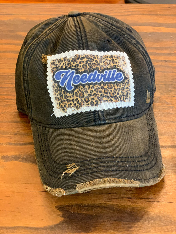 washed black needville leopard patch cap
