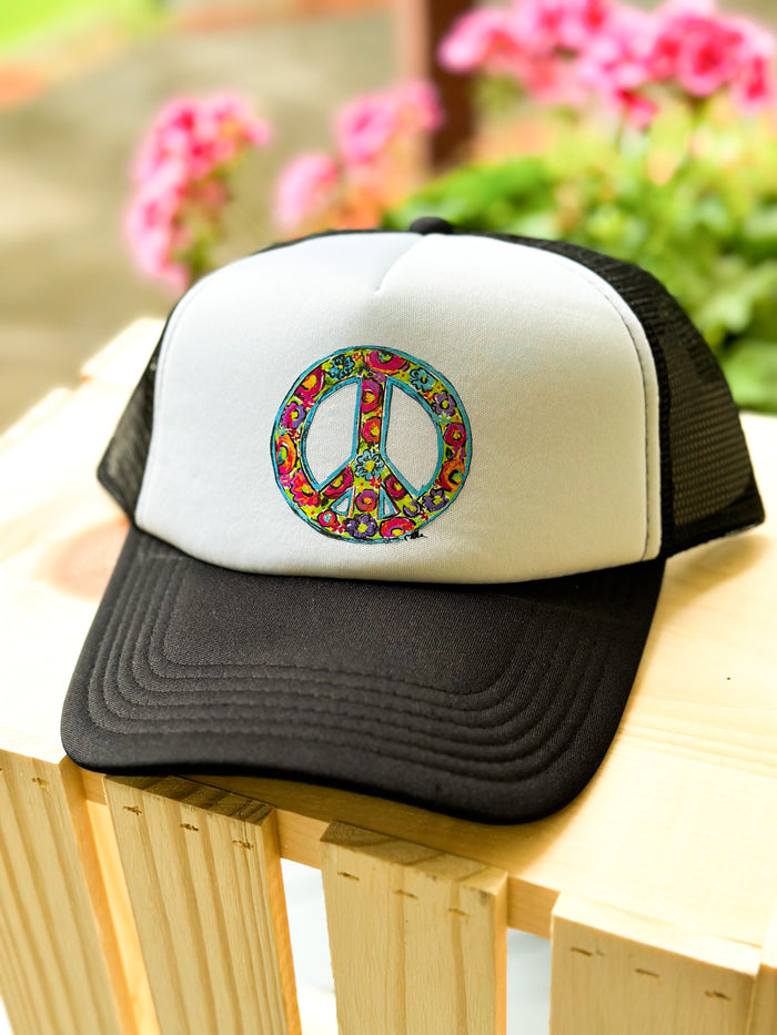 texas true thread black and white cap with peace