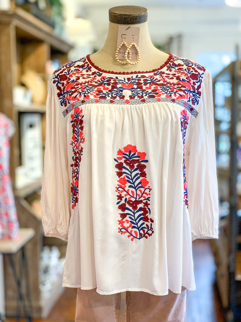 layerz clothing cream embroidered style top
