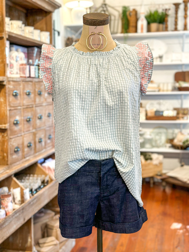 washco audrey top green checkered 