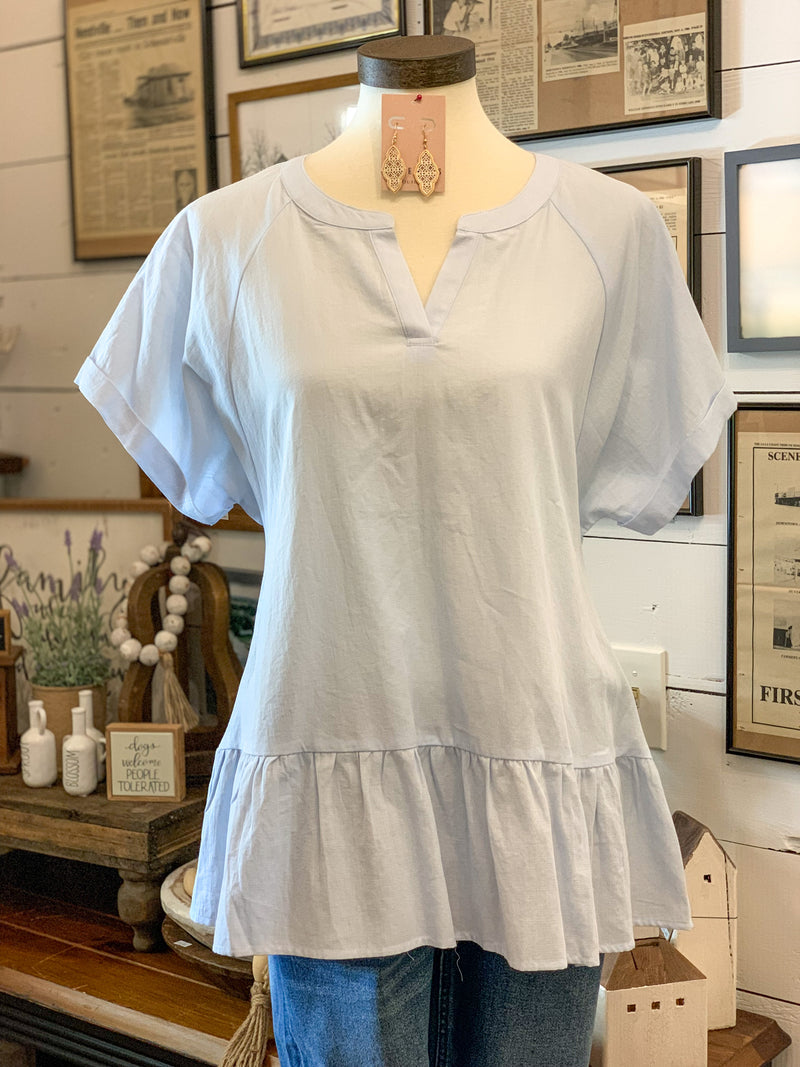 cotton bleu light blue top. 100 % cotton