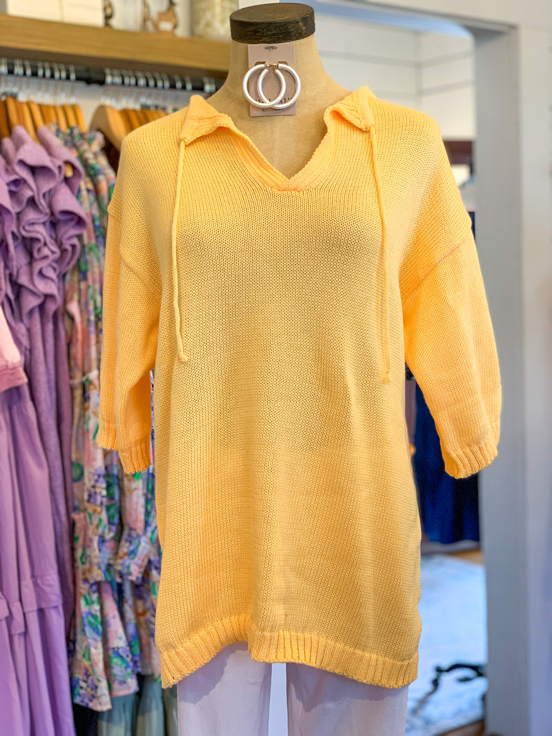 tangerine yellow/orange knit top