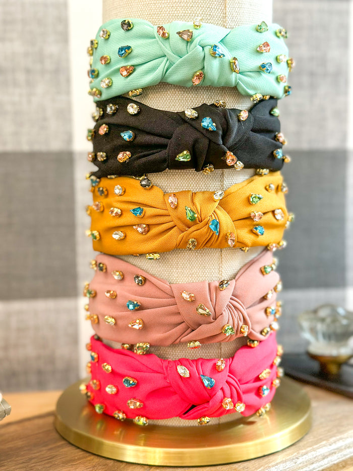 multi color top knotted headband with rhinestones 