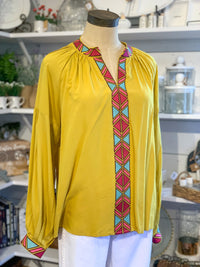 yellow long sleeve embroidered top by layerz clothing