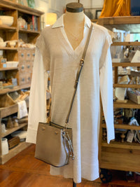 cream sweater dress with white sleeves for contrast look
