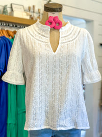 white lace dear john cameron top