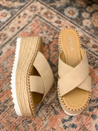 slip on wedge sandal in tan