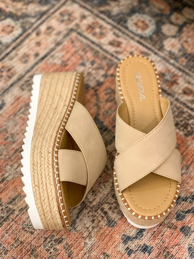 slip on wedge sandal in tan