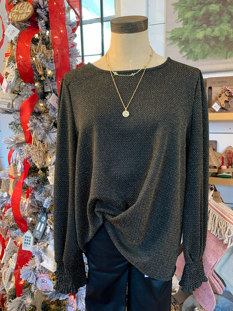black and gold shimmer top long sleeve