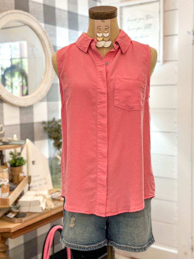 pink button down top with collar 
