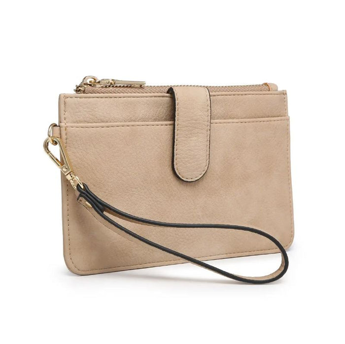 pearl wallet clutch in tan 